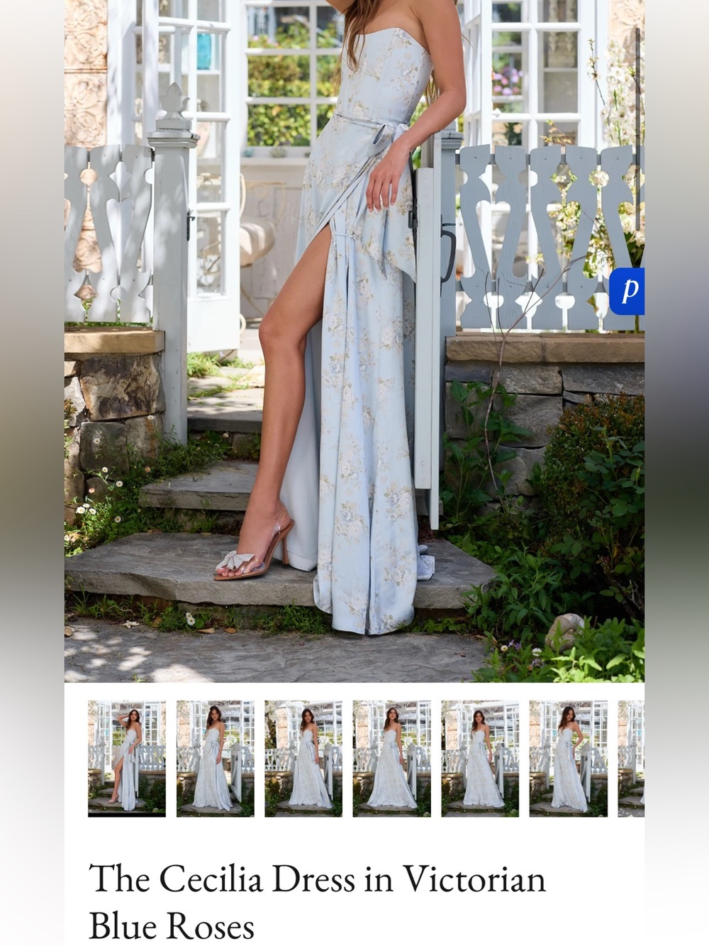 V. Chapman Victorian Blue Roses High-Low Wrap Skirt — Light Blue Floral